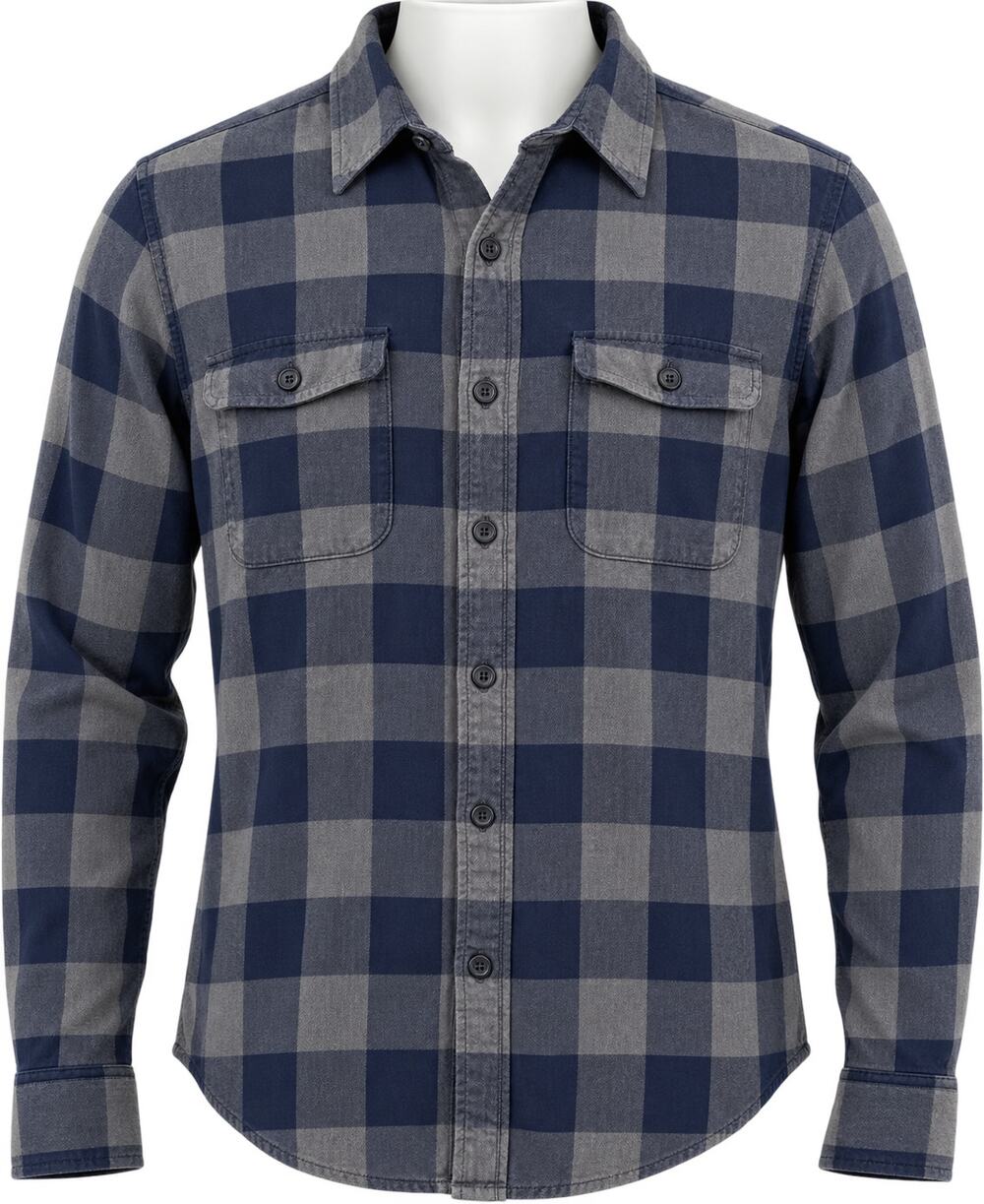 Lucky Brand Mens Plaid Utility Button Up Shirt - Navy Gray - Size L